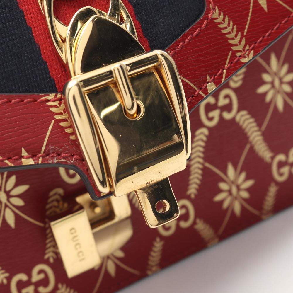 Gucci Sherry Sylvie Bag Red GG Leather Shoulder Multicolor - Picture 7 of 7